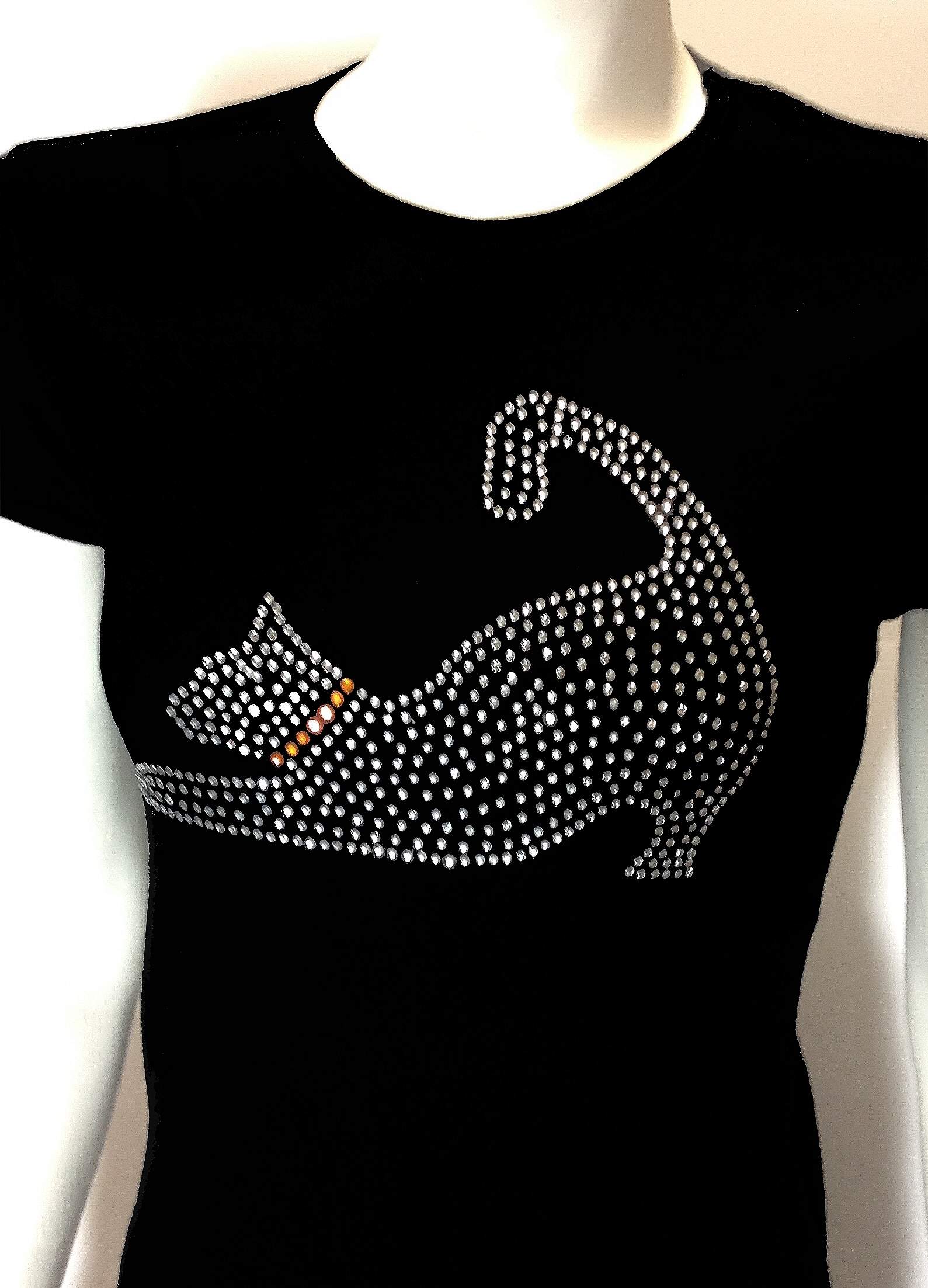 Cat Stretching Rhinestone Shirt